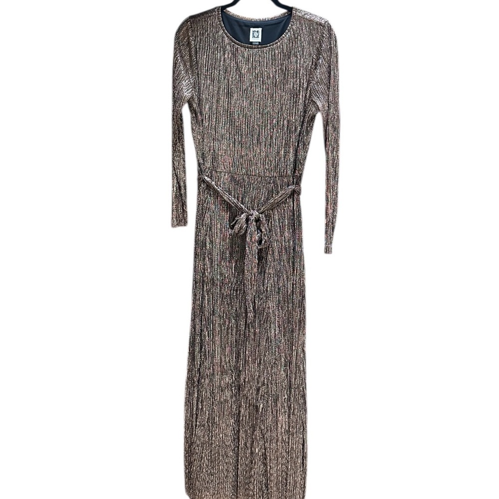 Anne Klein Gold Metallic Sheath Dress with Long Sleeves. Size 10